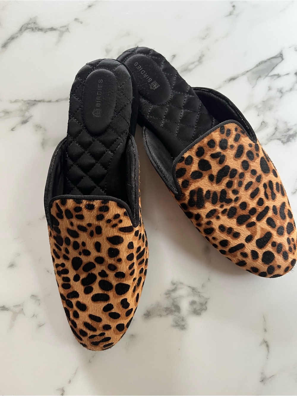 EUC Birdies Phoebe Leopard Calf Hair Mules 8